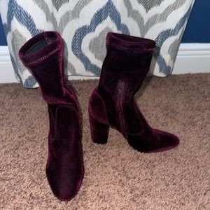 Beautiful maroon suede ankle booties by Ivanka Trump